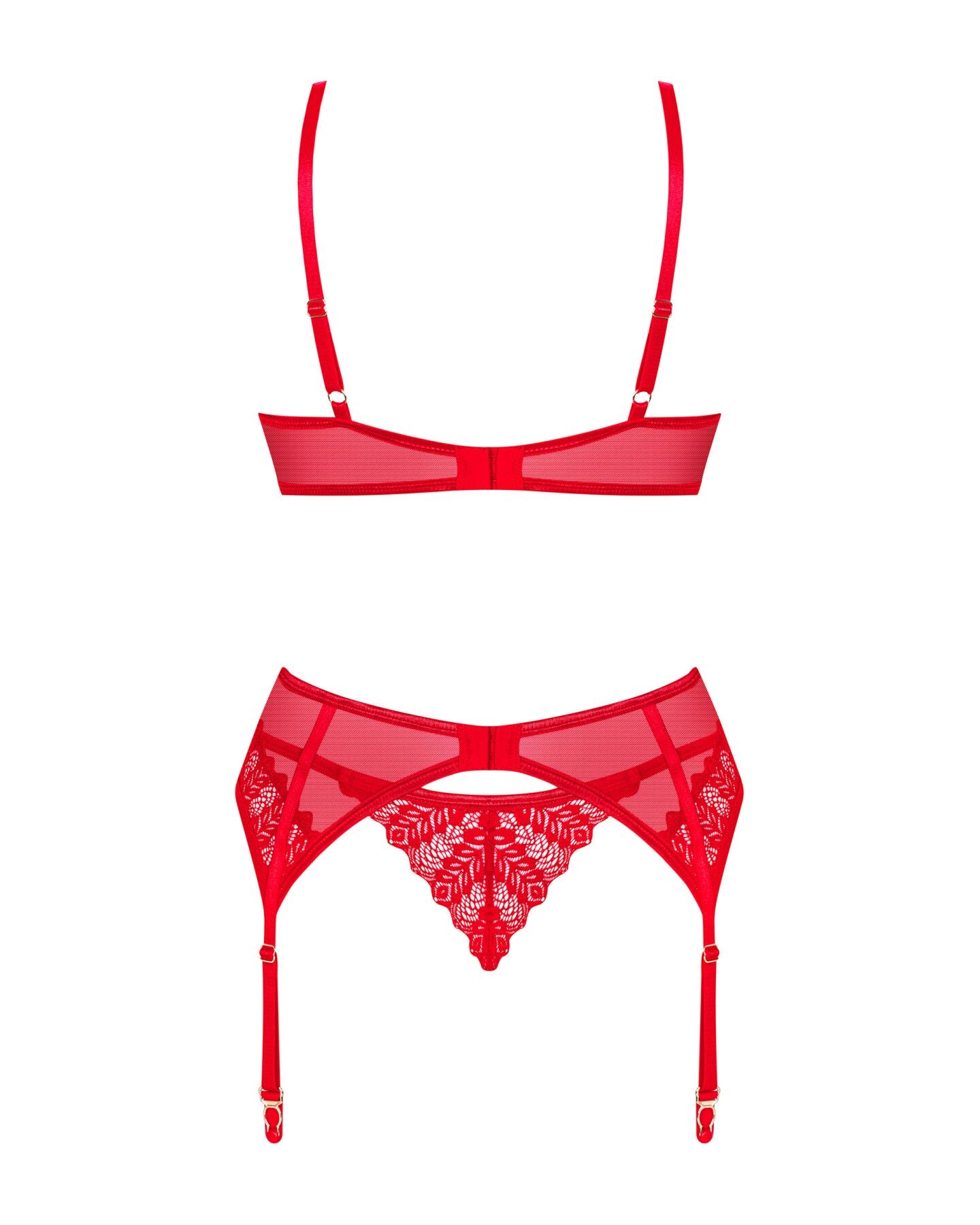 Комплект Obsessive Ingridia 3-pcs set XL/2XL, червоний, бюстгальтер, стрінги, пояс