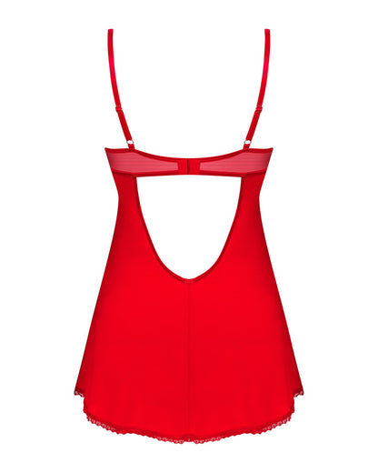 Пеньюар Obsessive Ingridia chemise & thong M/L, червоний, сорочка, стрінги