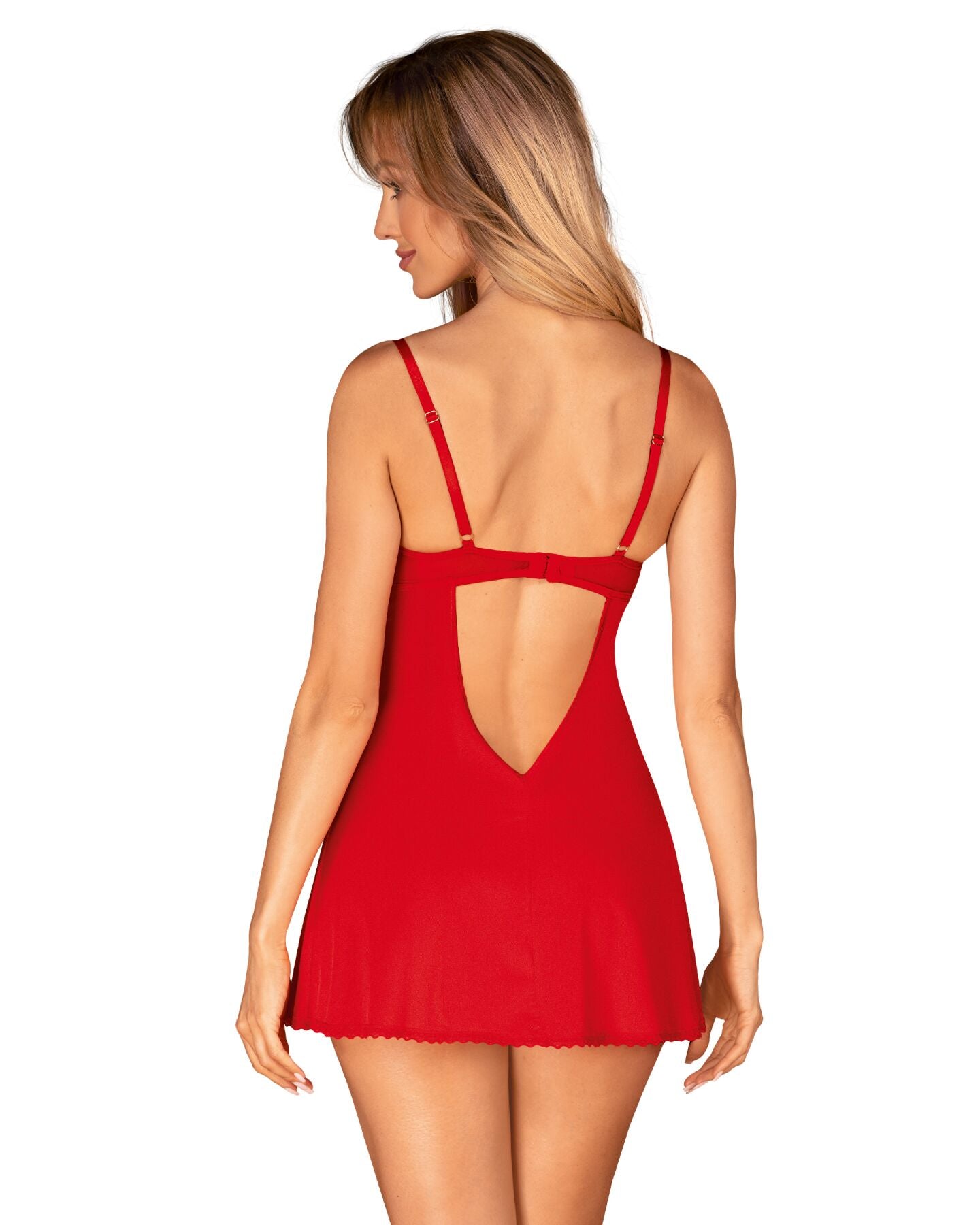 Пеньюар Obsessive Ingridia chemise & thong M/L, червоний, сорочка, стрінги