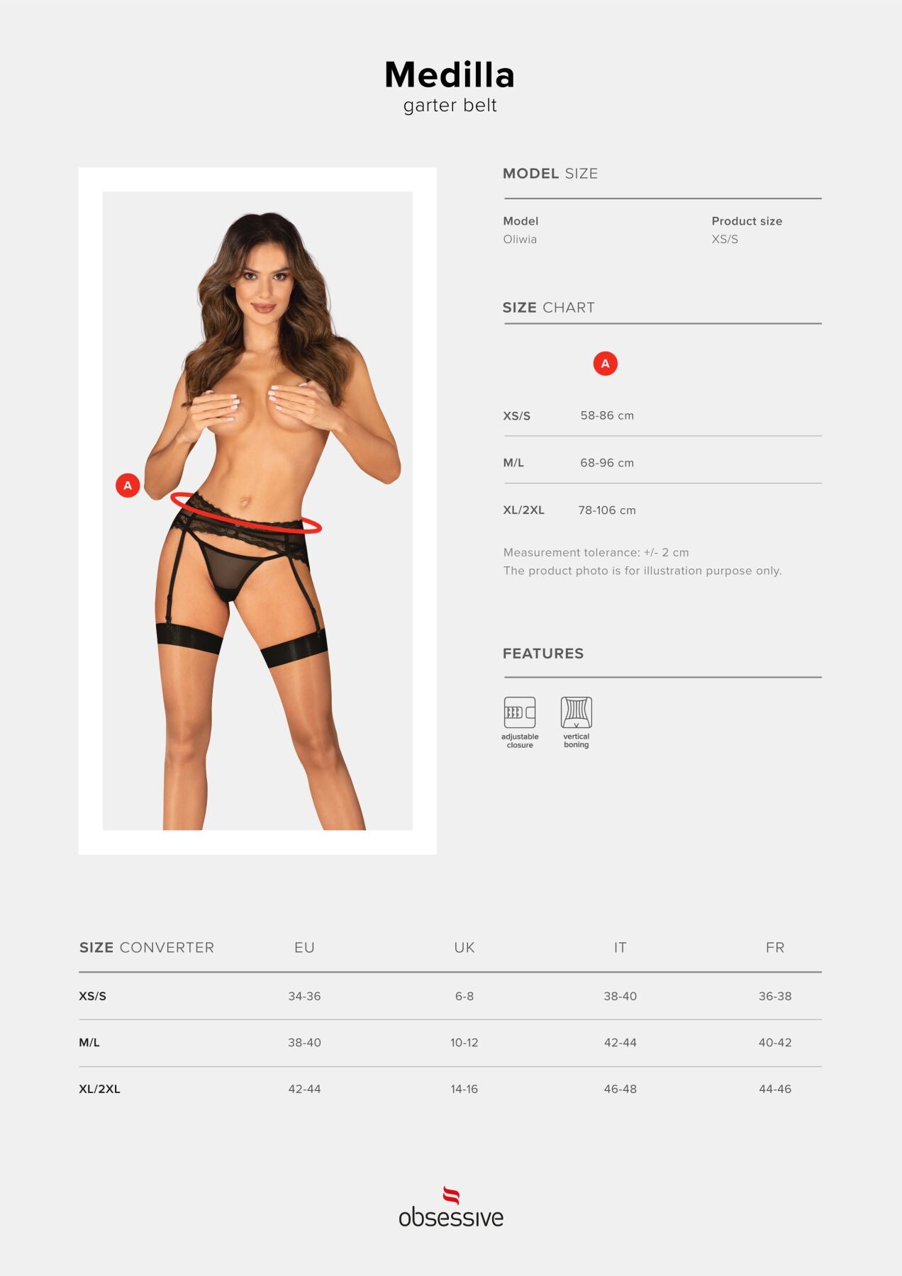 Пояс для панчіх Obsessive Medilla garter belt XL/2XL