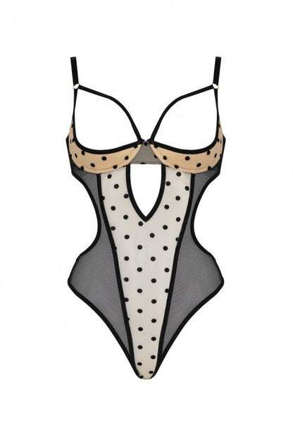 Еротичне боді Passion MARINA BODY, L/XL, beige, з відкритими чашками