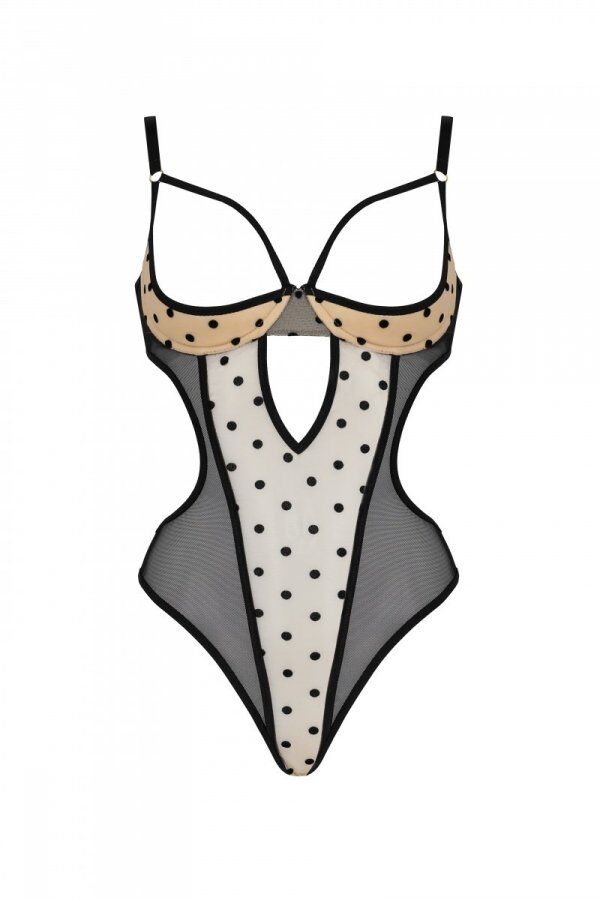 Еротичне боді Passion MARINA BODY, XXL/XXXL, beige, з відкритими чашками