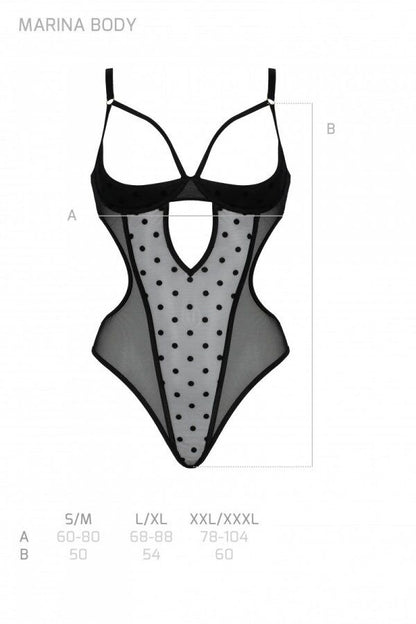 Еротичне боді Passion MARINA BODY, L/XL, black, з відкритими чашками
