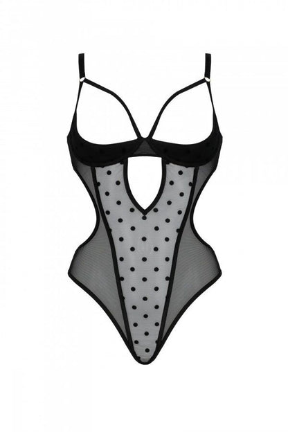 Еротичне боді Passion MARINA BODY, XXL/XXXL, black, з відкритими чашками