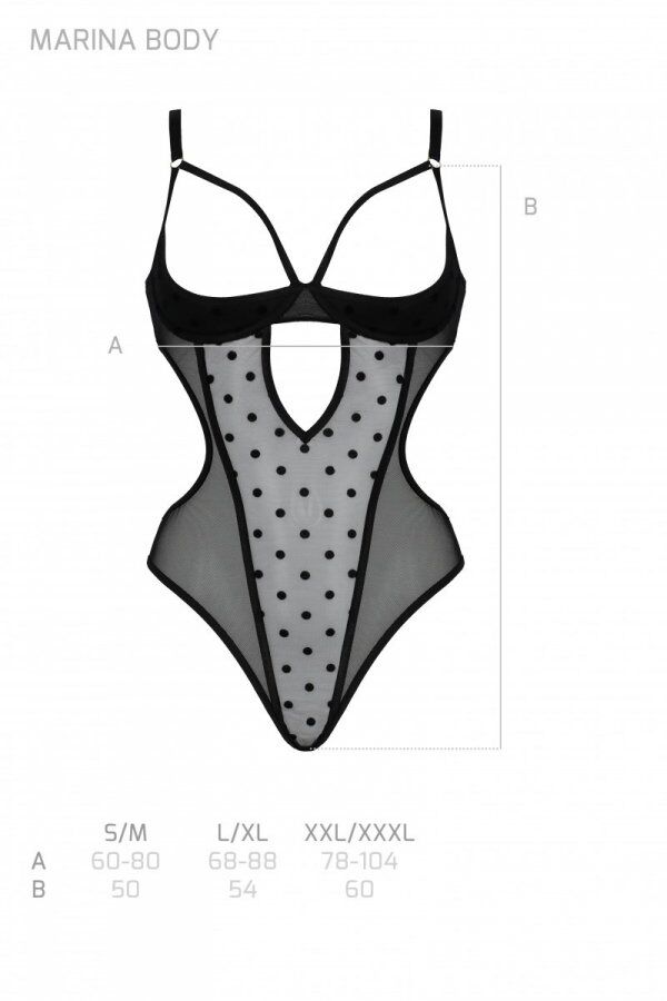 Еротичне боді Passion MARINA BODY, XXL/XXXL, black, з відкритими чашками