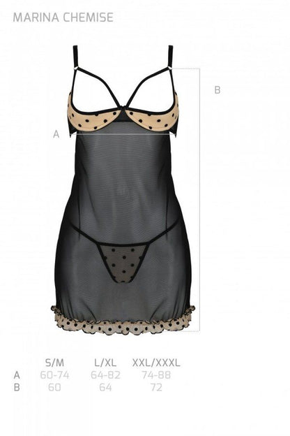 Еротичний пеньюар Passion MARINA CHEMISE, XXL/XXXL, beige