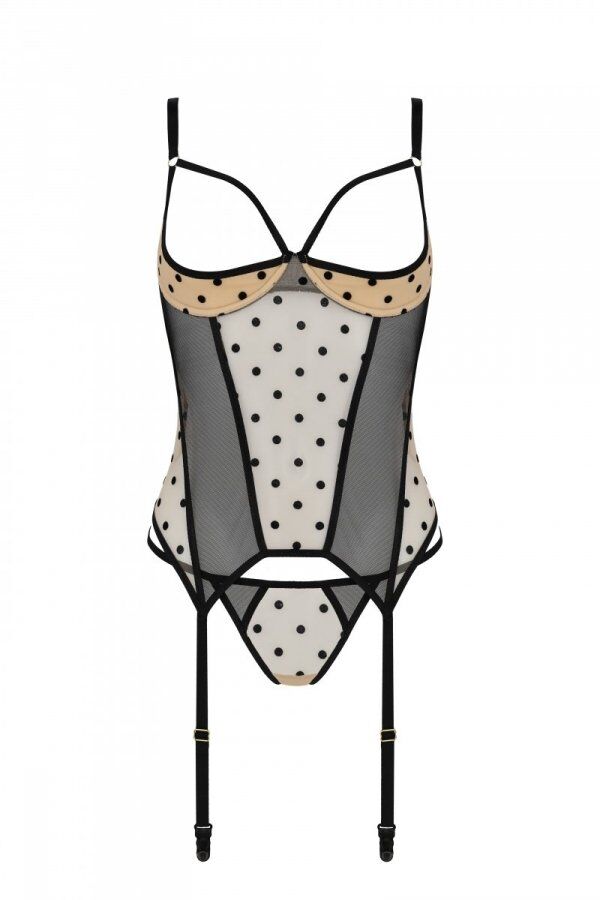 Корсет Passion MARINA CORSET, XXL/XXXL, beige, з відкритими чашками