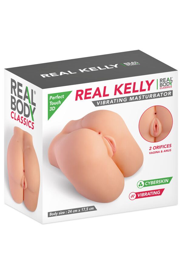 Мастурбатор-півторс з вібрацією Real Body Real Kelly, вагіна та анус, 24х17,5 см