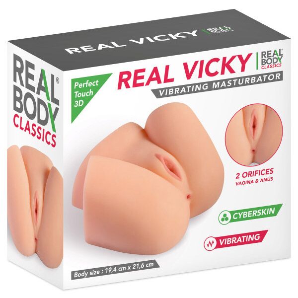 Мастурбатор-півторс з вібрацією Real Body Real Vicky вагіна та анус, 22х19 см
