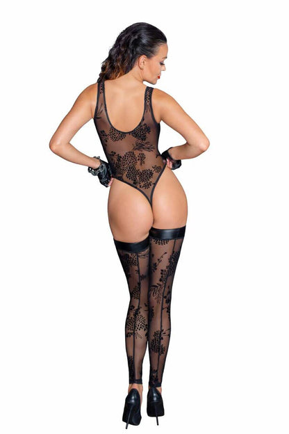 Боді Noir Handmade F242 Tulle body with patterned flock embroidery, M