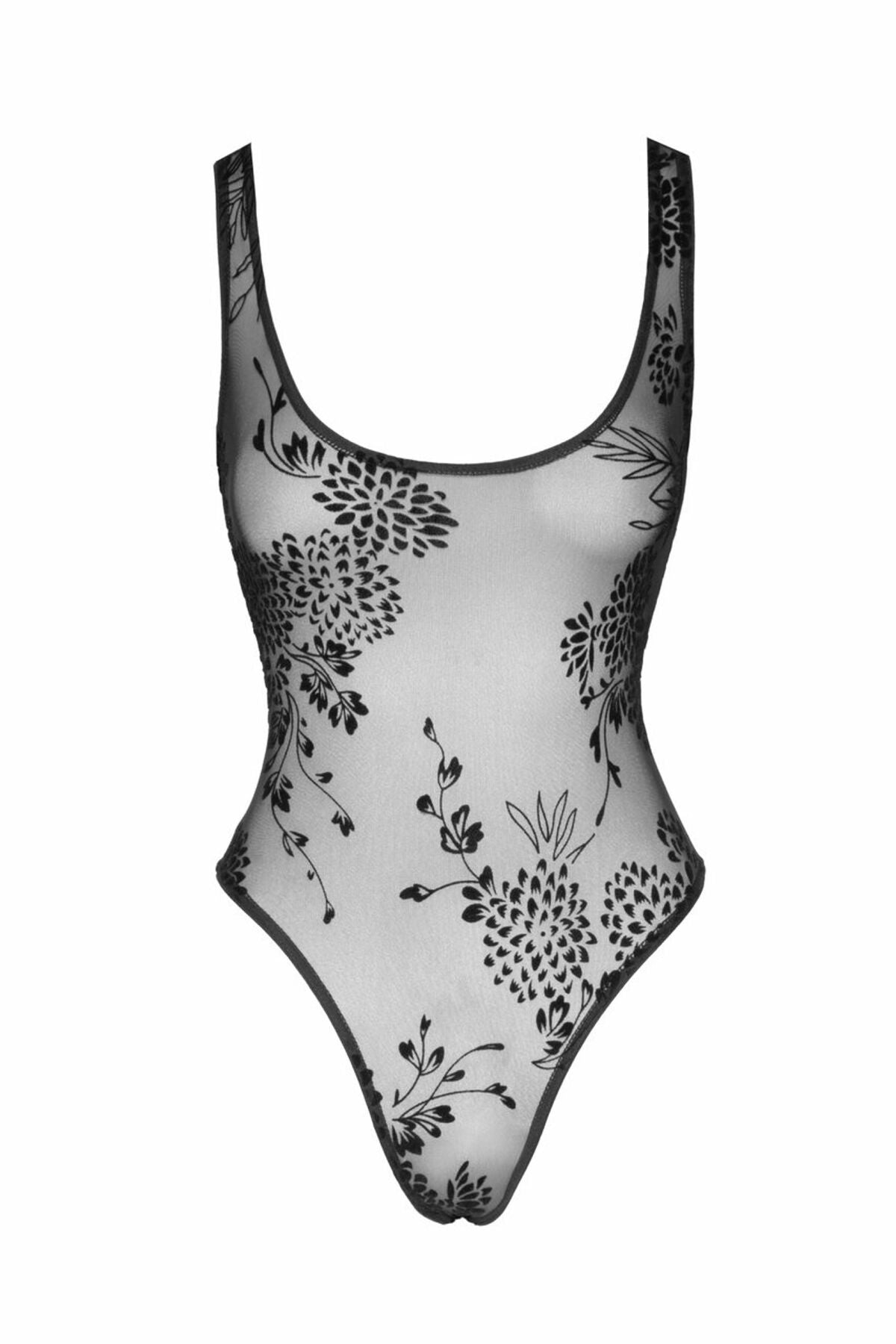 Боді Noir Handmade F242 Tulle body with patterned flock embroidery, M