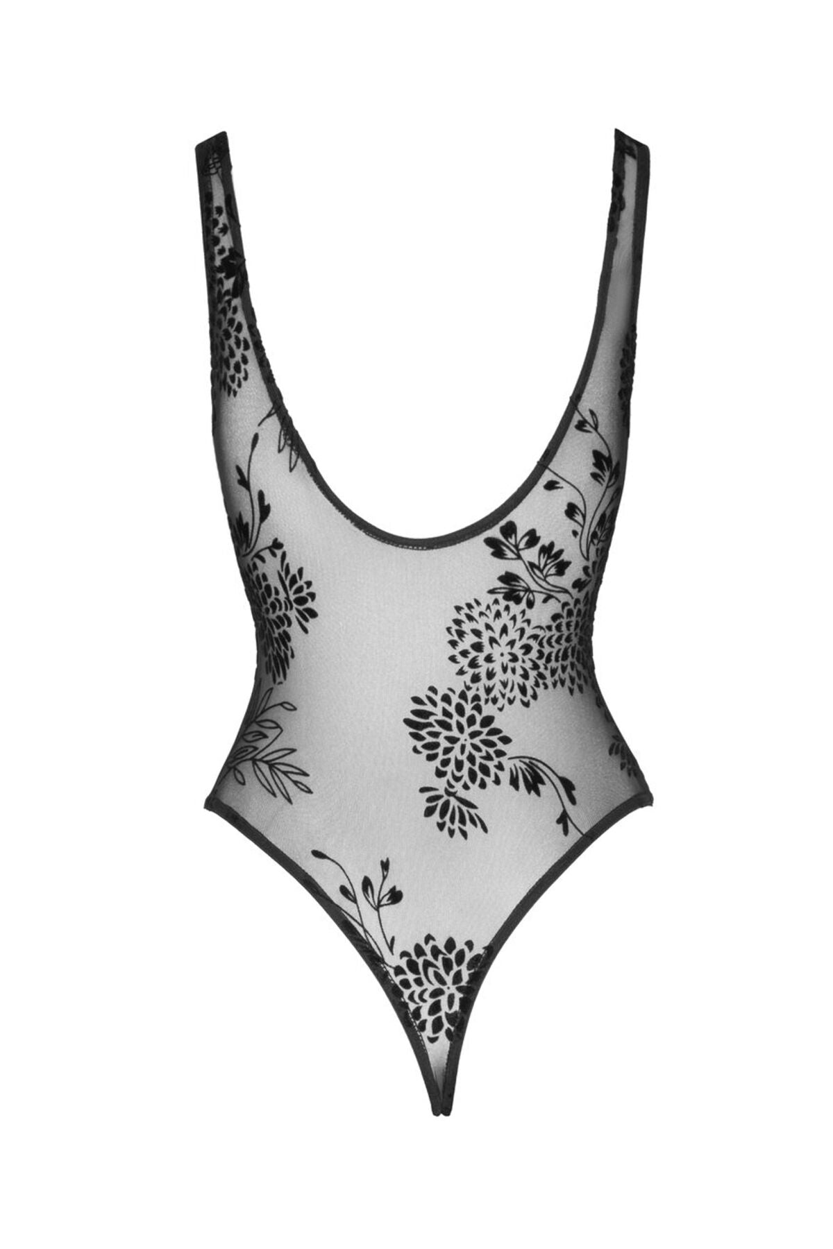 Боді Noir Handmade F242 Tulle body with patterned flock embroidery, L