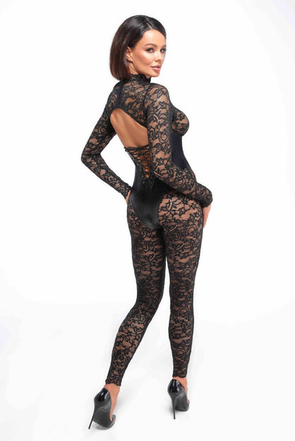 Комбінезон Noir Handmade F299 Enigma lace catsuit with underbust bodice - L