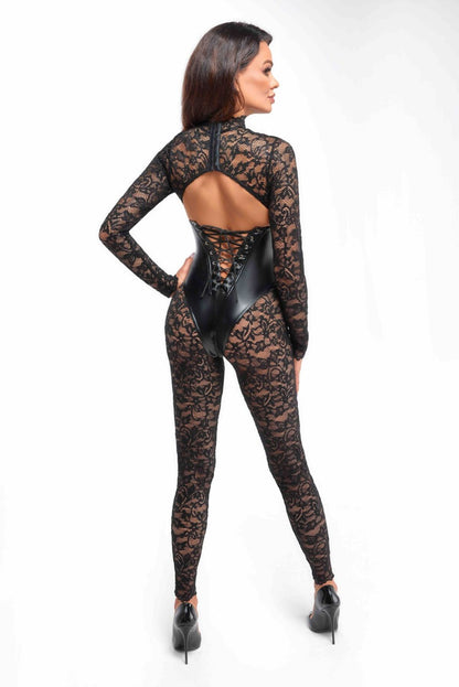 Комбінезон Noir Handmade F299 Enigma lace catsuit with underbust bodice - XXL