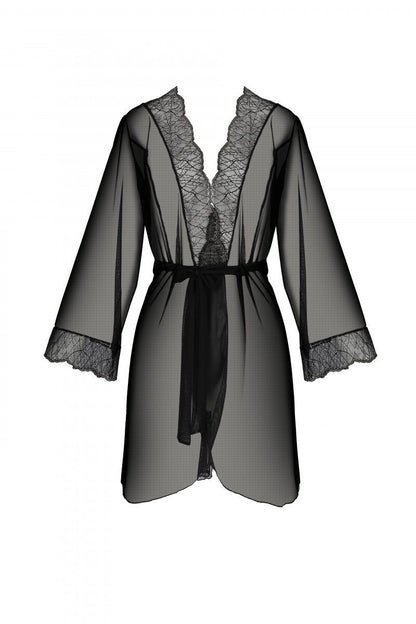 Пеньюар Passion AMBERLY PEIGNOIR black, S/M, пояс у комплекті