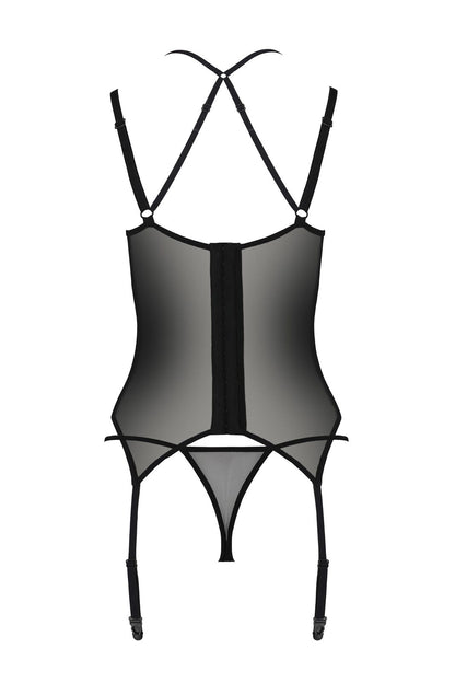 Корсет Passion DROSERA CORSET black, L/XL, з кріпленнями для панчіх, трусики в комплекті