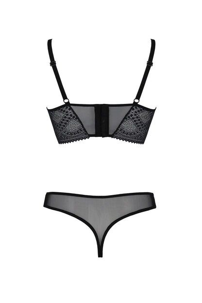 Комплект Passion DROSERA SET black, L/XL, сітка+мереживо, бюстьє та трусики танга