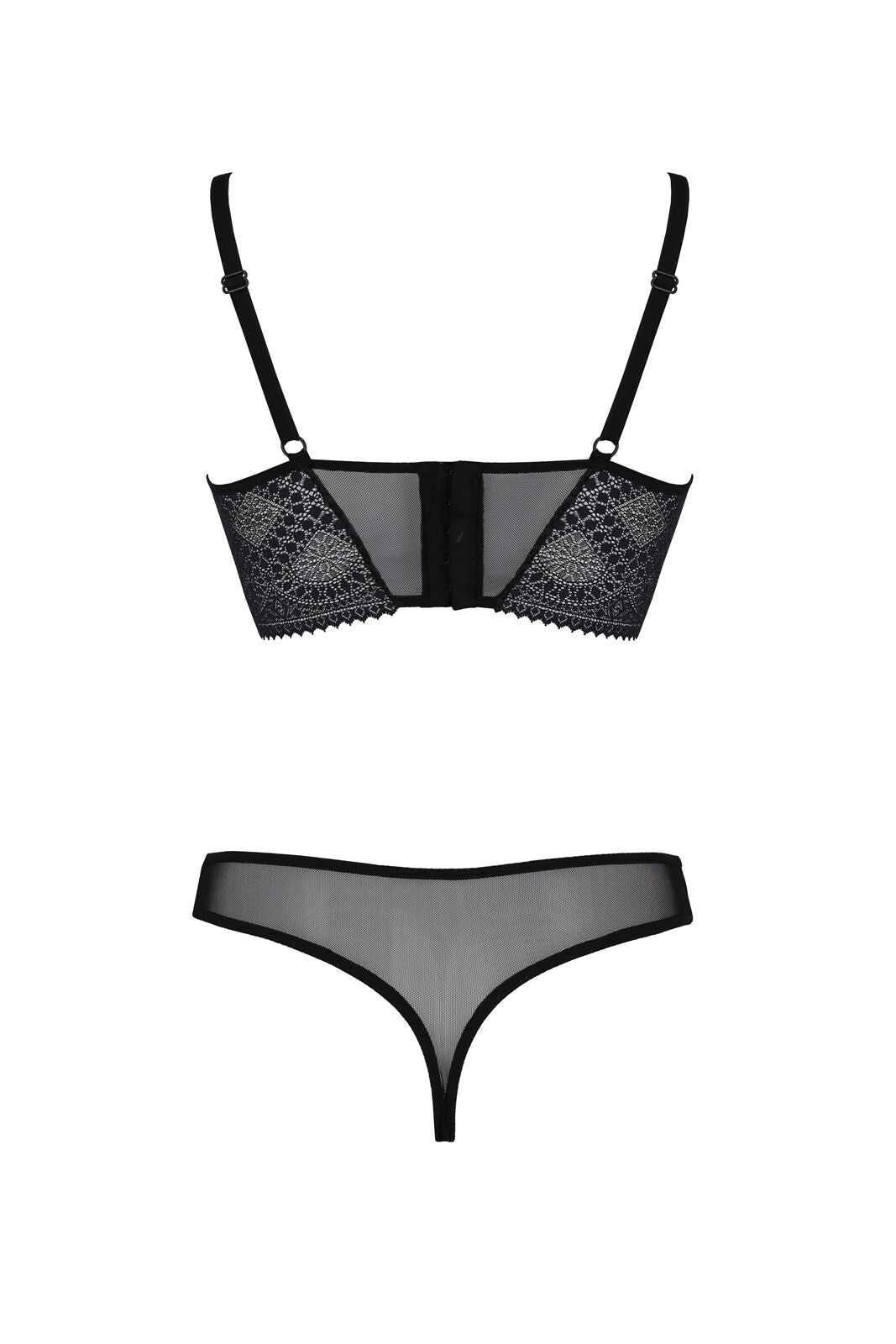 Комплект Passion DROSERA SET black, XXL/XXXL, сітка+мереживо, бюстьє та трусики танга