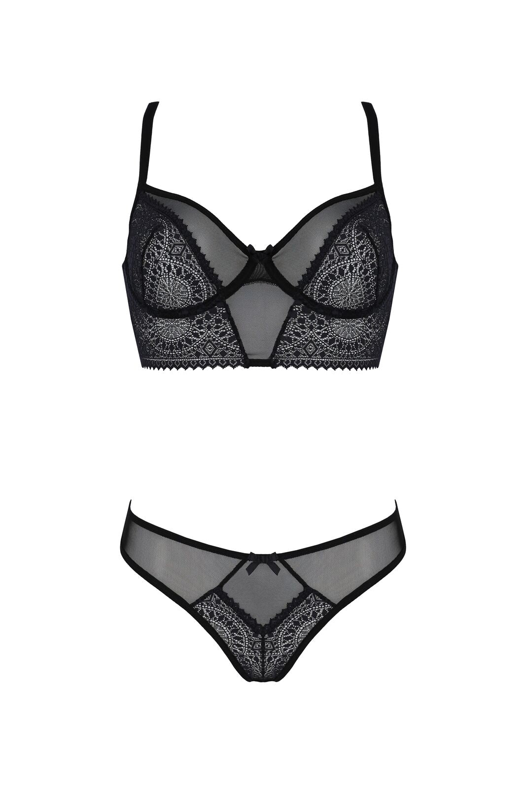 Комплект Passion DROSERA SET black, XXL/XXXL, сітка+мереживо, бюстьє та трусики танга