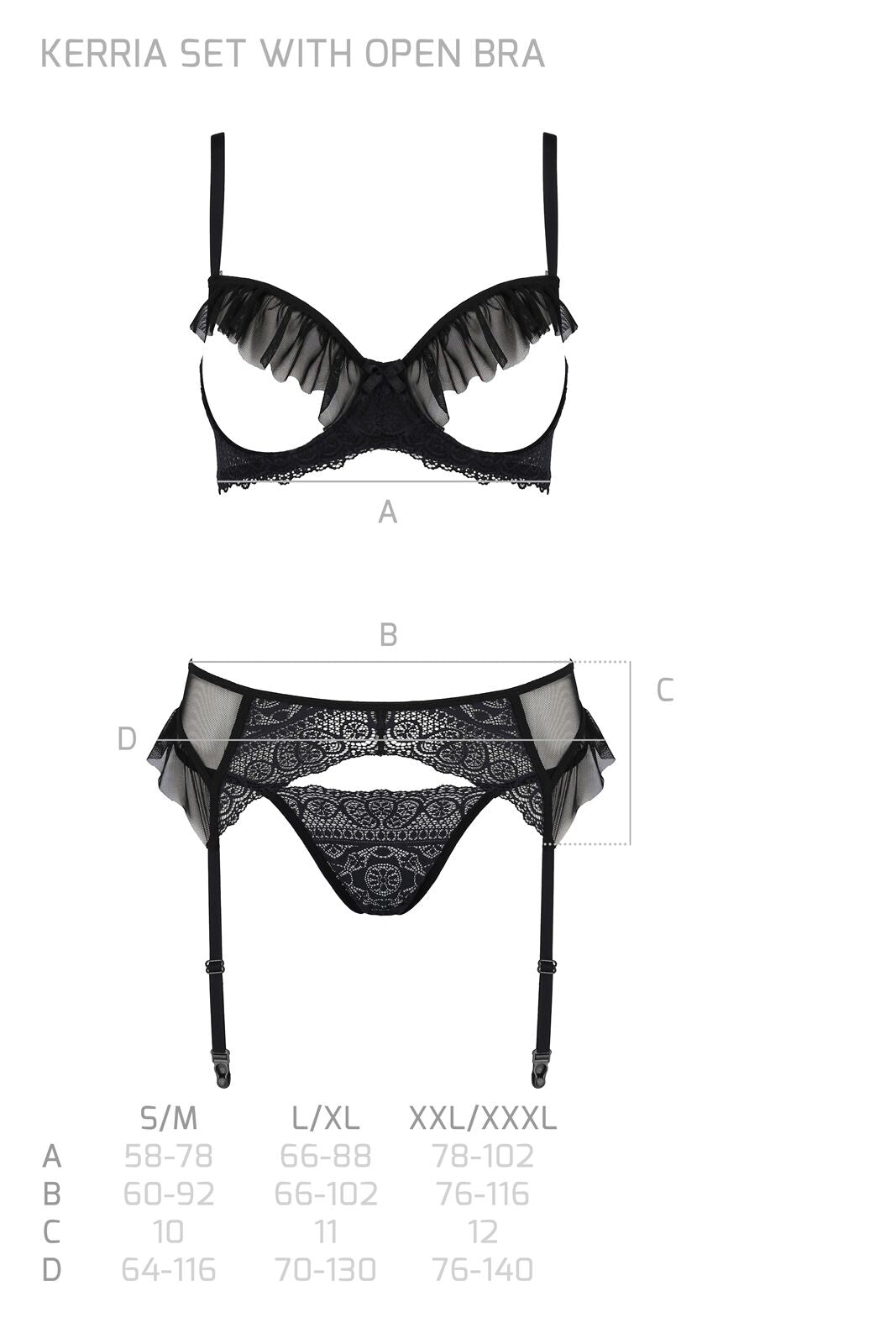 Комплект Passion KERRIA SET WITH OPEN BRA black S/M - ECO Passion