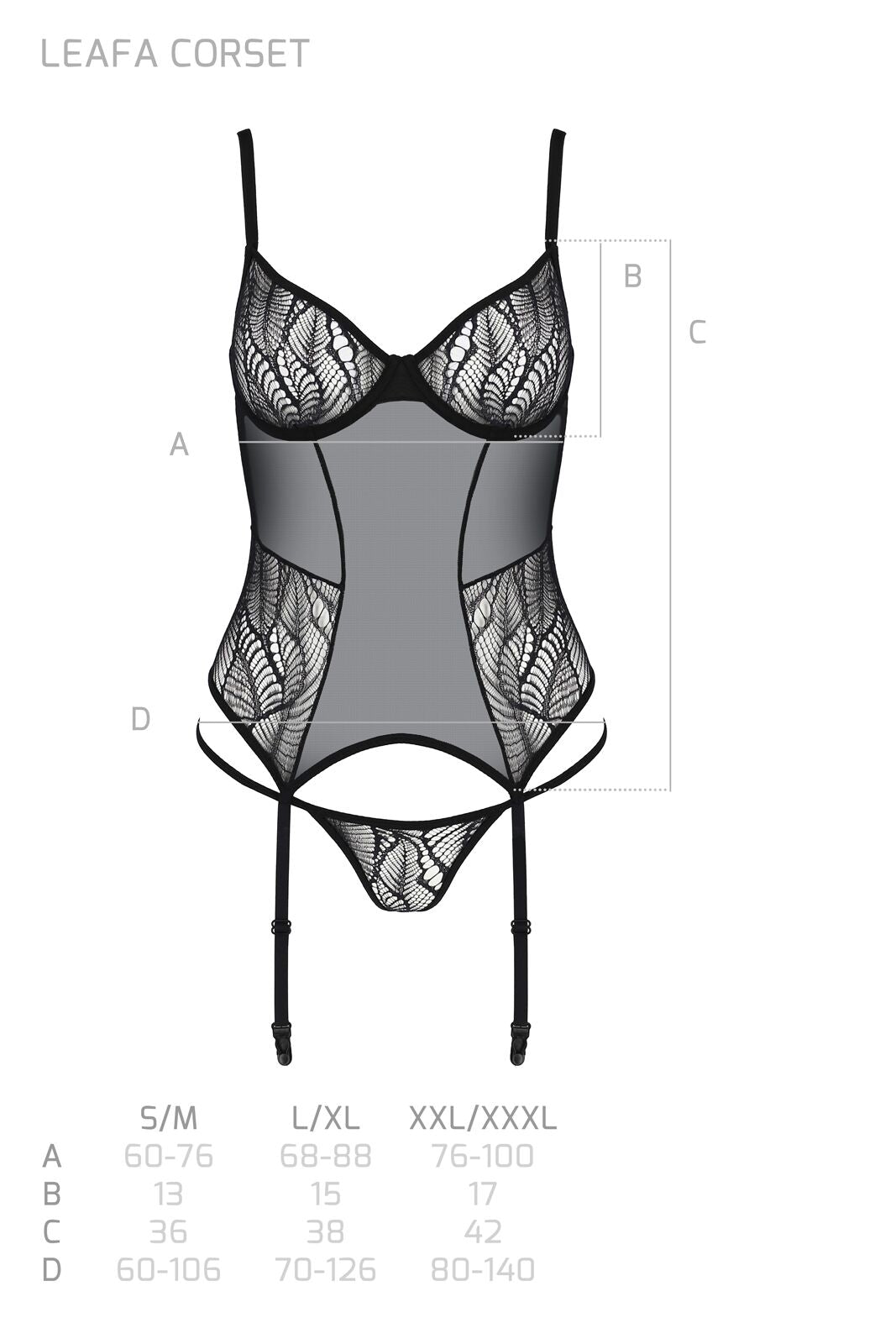 Корсет Passion LEAFA CORSET black XXL/XXXL - ECO Passion