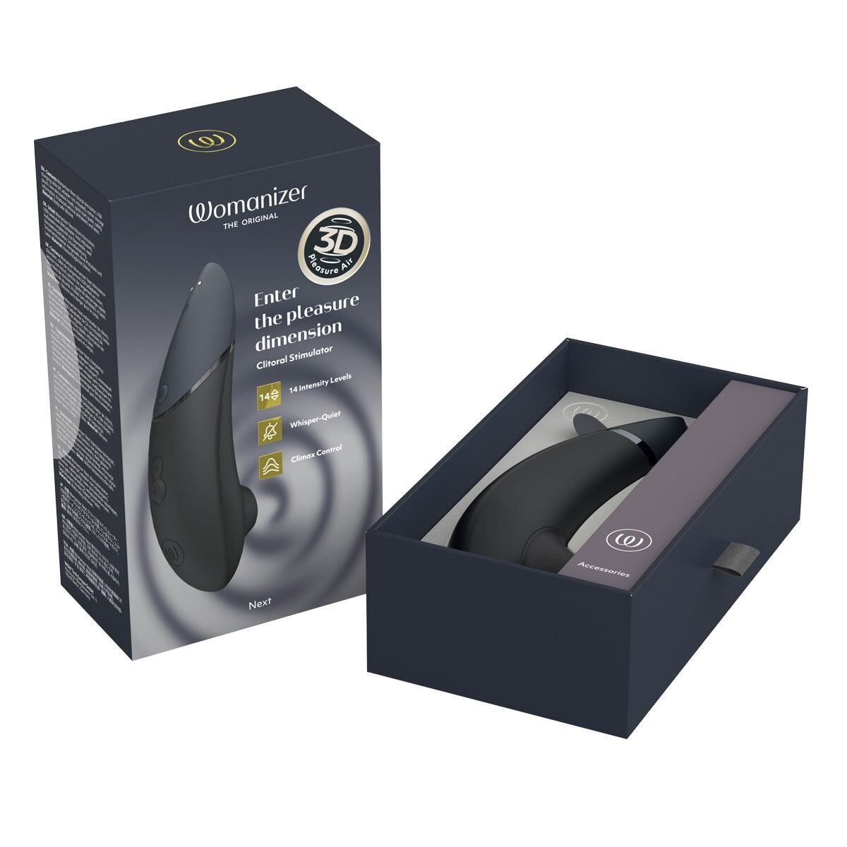 Вакуумний кліторальний стимулятор Womanizer Next Black, 3D Pleasure Air, 14 рівнів інтенсивності