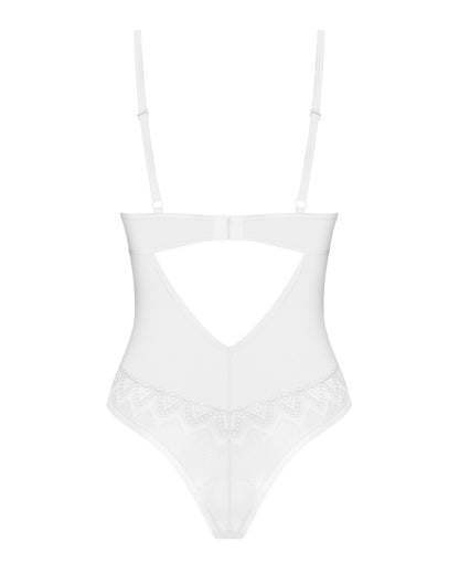 Боді Obsessive Alissium Teddy White, XS/S, ліф з м’якою чашкою, високі вирізи для ніг