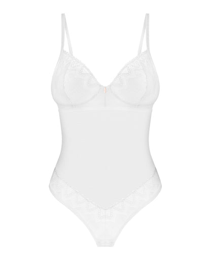 Боді Obsessive Alissium Teddy White, XS/S, ліф з м’якою чашкою, високі вирізи для ніг