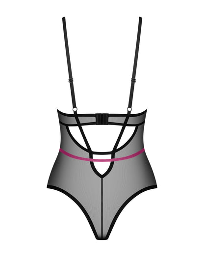 Боді Obsessive Novenes teddy, M/L, прозоре, чашки на кісточках, декор у вигляді стрічок