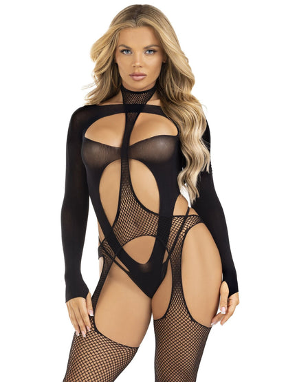 Бодістокінг Leg Avenue Bodystocking with cutout teddy Black One Size