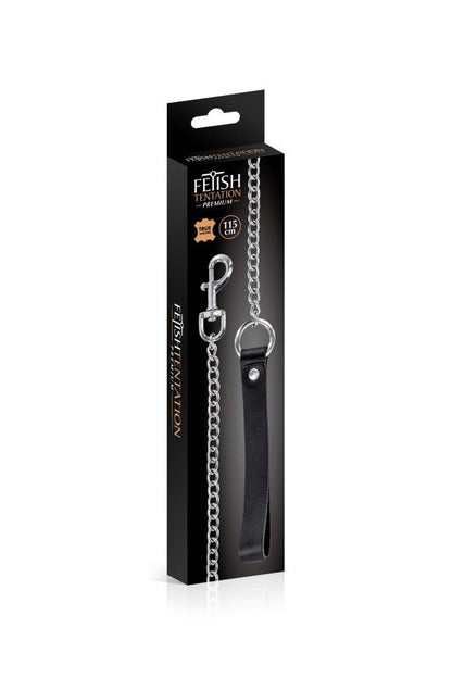 Повідець із натуральної шкіри Fetish Tentation Premium Metal leash with cowhide leather wrist 115 см