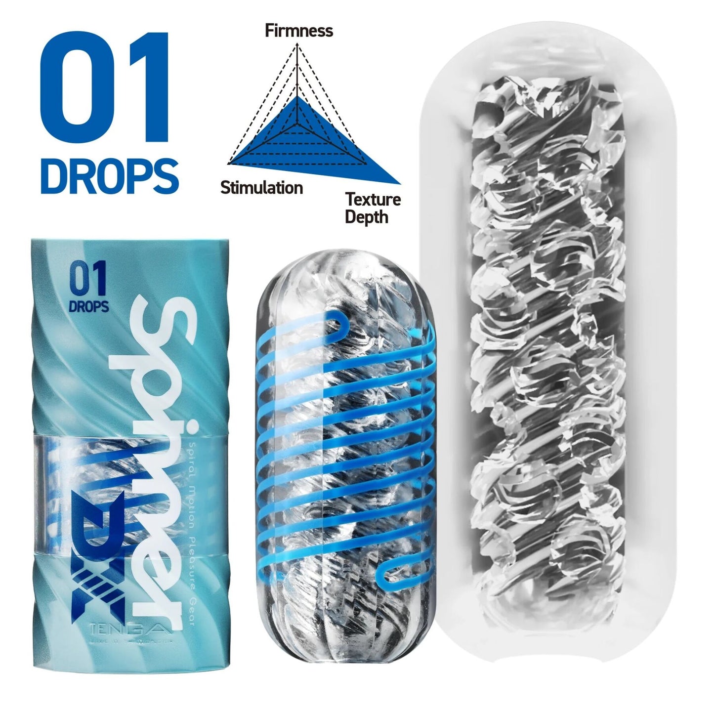 Мастурбатор Tenga Spinner DX 01 Drops, з пружною стимулювальною спіраллю всередині, ніжний вплив
