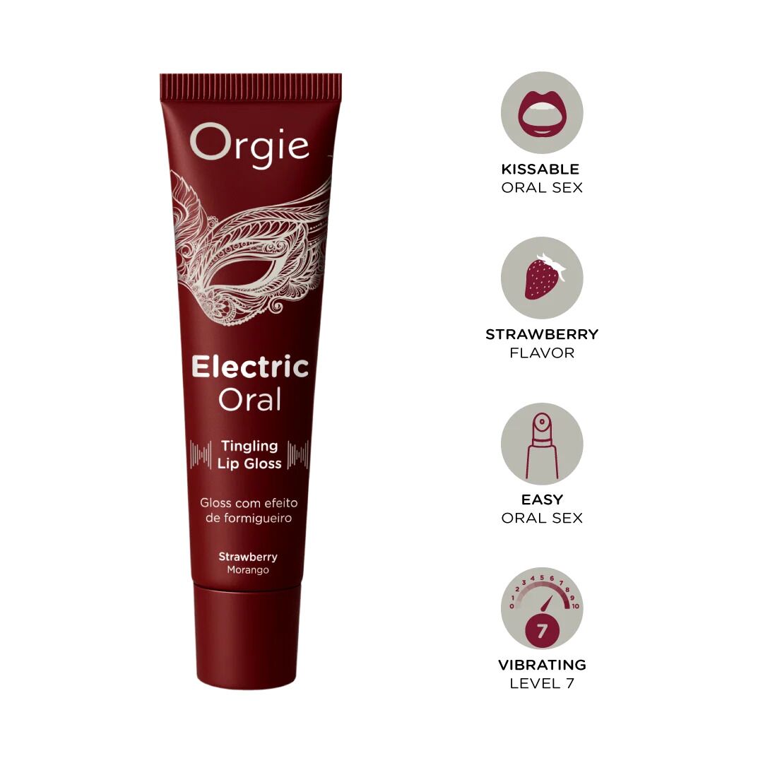 Віброблиск для губ Orgie Electric Oral Lips Gloss Strawberry 10 мл, з ефектом поколювання