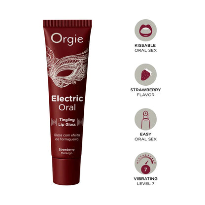 Віброблиск для губ Orgie Electric Oral Lips Gloss Strawberry 10 мл, з ефектом поколювання