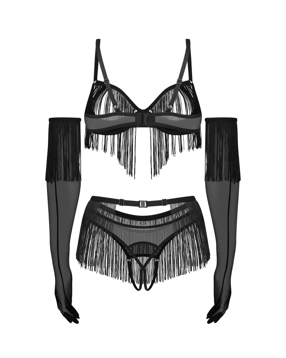 Комплект Obsessive Rossay Black 4-pcs crotchless set S/M