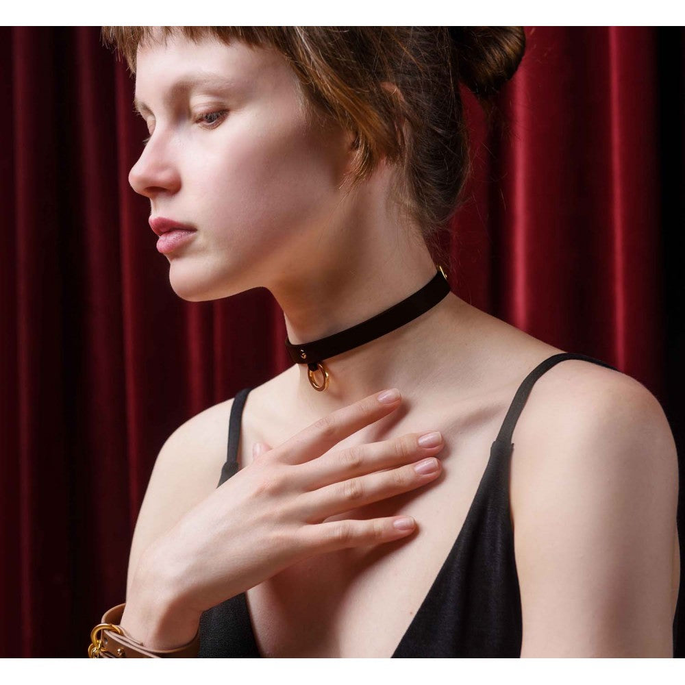 Тонкий нашийник (чокер) з італійської шкіри, чорного кольору, Thin UPKO