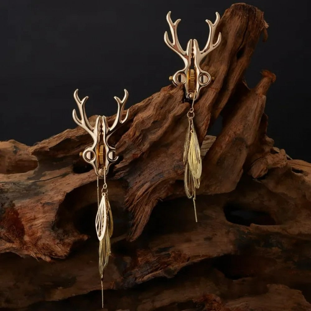 Затискачі для сосків у вигляді оленів Sevanda Lockin Stag Clamps, з підвісками, металеві, золоті